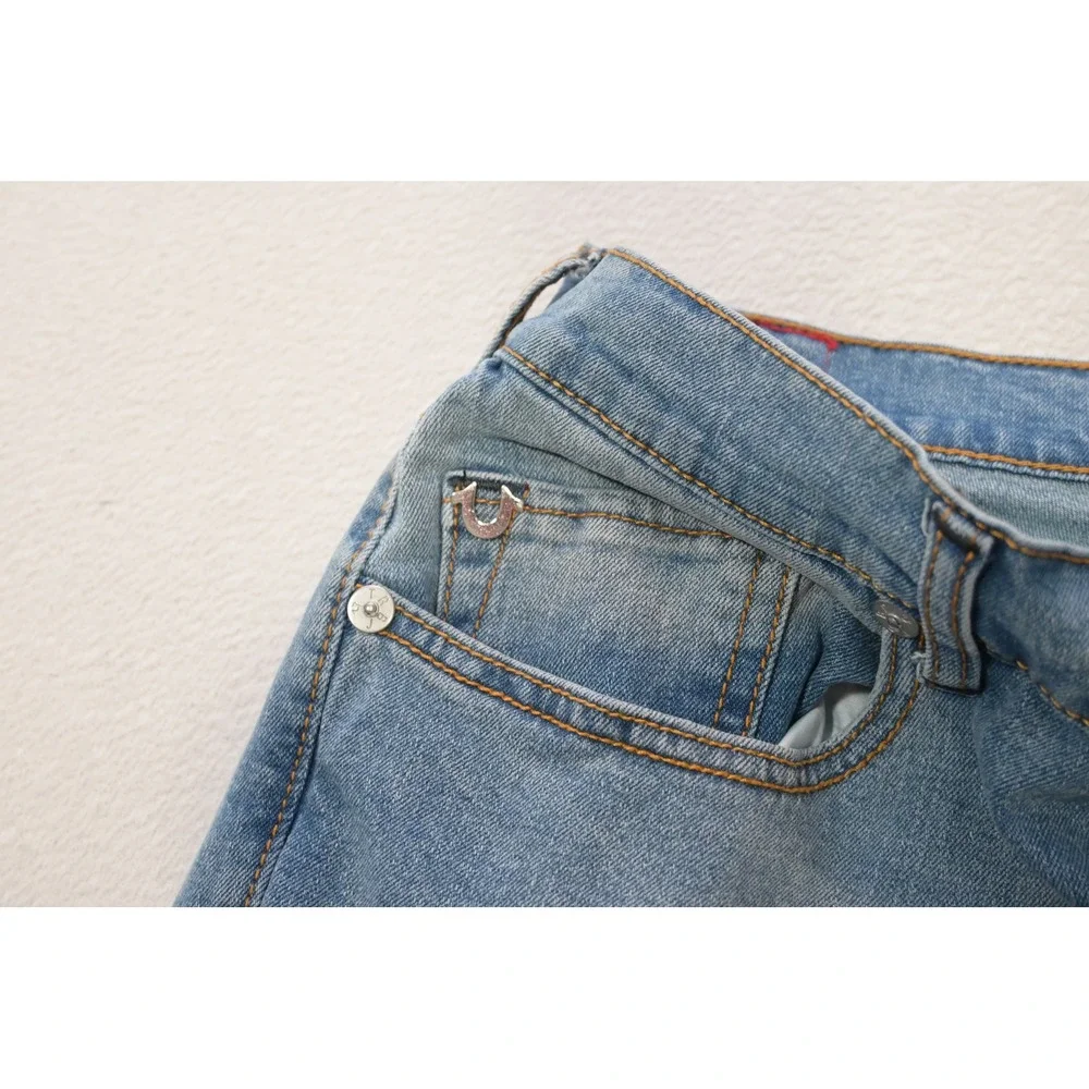 True Religion Rocco Relaxed Skinny Jeans Mens 34x34 Blue Moto Biker Ribbed Denim